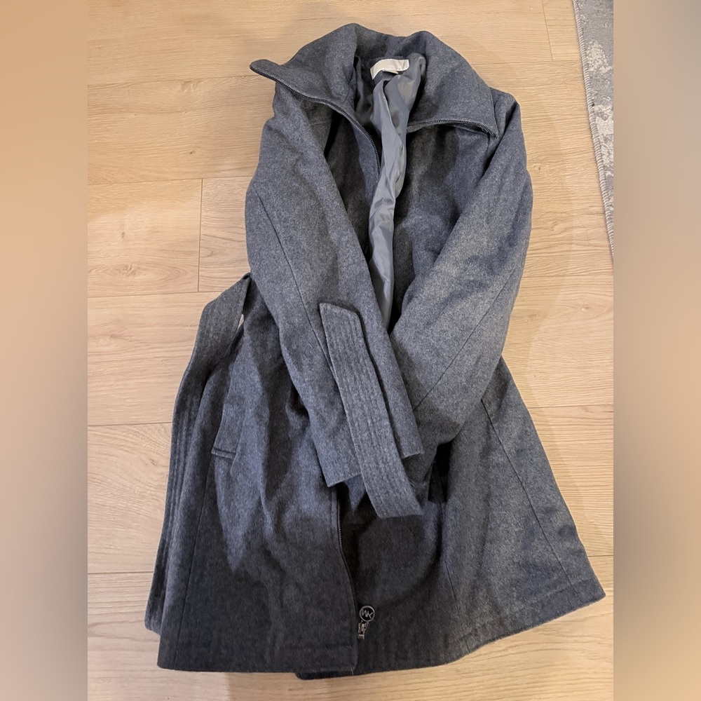 MICHAEL Michael Kors Charcoal Wool Blend Trench Coat Size medium